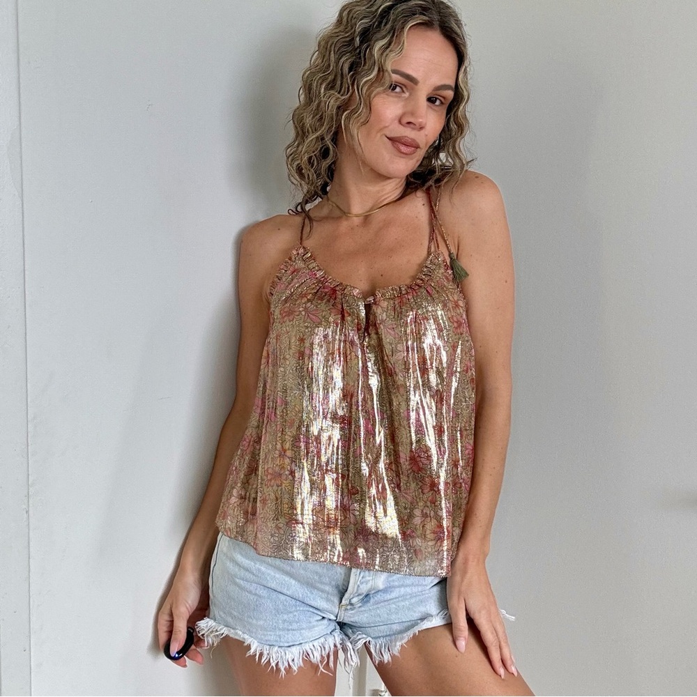 Louise Misha Legra Top Khaki Multi Flowers